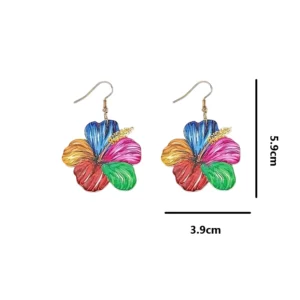 Kleurrijke 2D Acryl Hibiscus Bloem Oorbellen – Tropische Statement Hangers