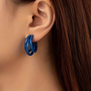 Trendy Triple Hoop Oorbellen – Kobalt Blauw